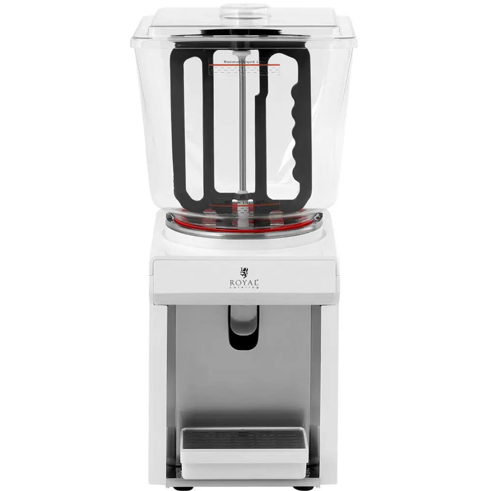 Serveringsautomat for kjøling av juice, frontbilde med gjennomsiktig beholder og synlig svart rørearm.