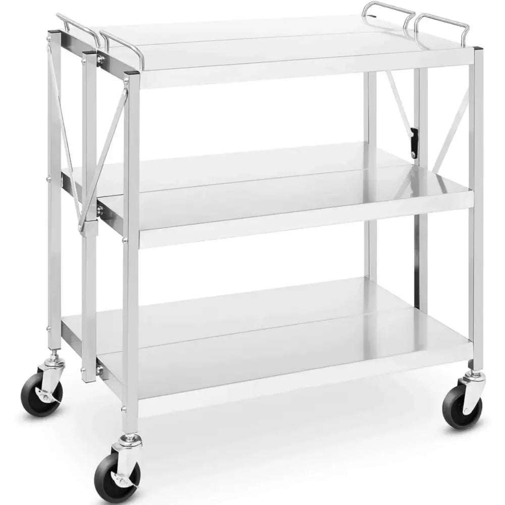 Serveringsvogn av Rustfritt Stål Sammenleggbar 3 Hyller 83 x 50cm 90kg Kapasitet