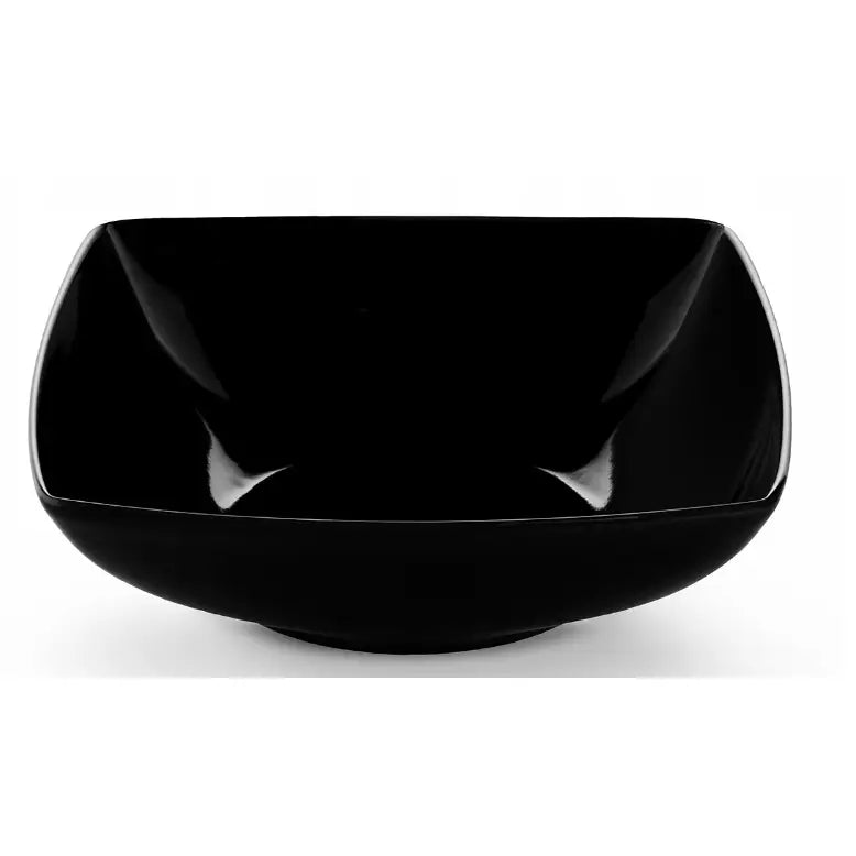 Sort firkantet Epiri bolle i porselen, frontvisning med glanset finish og myke, avrundede kanter.