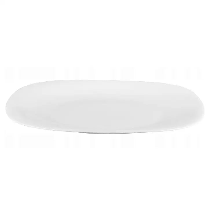 Hvitt ovalt porselensfat fra Bormioli Rocco Parma, sideprofil som viser avrundede kanter og minimalistisk design.