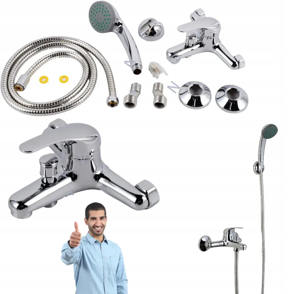 Sett Badekarbatteri Dusjhode Slange Feste