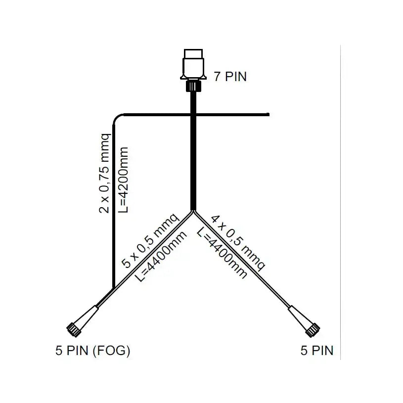 Kombinasjonslykter bak DPT 35, teknisk tegning av ledningsoppsett med 7- og 5-pins kontakter og mål.