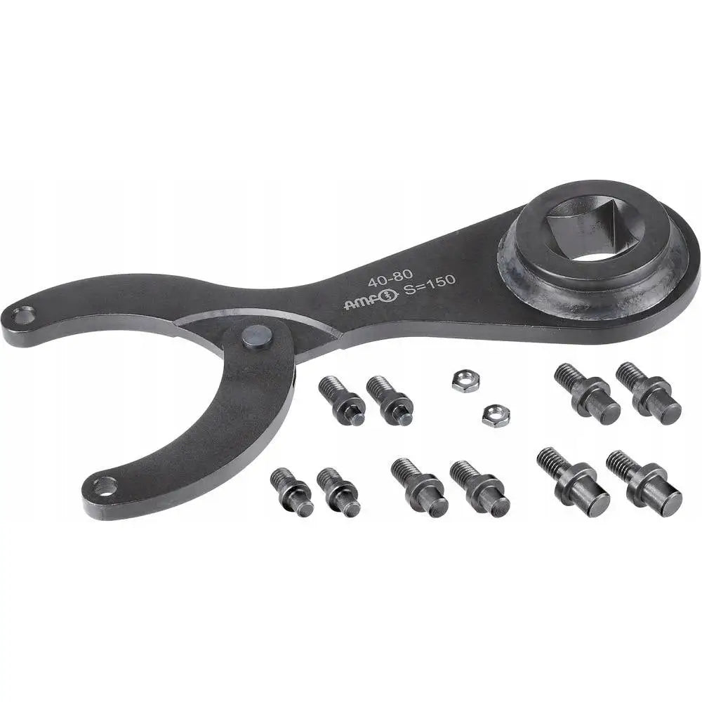 Sett med leddede nøkler 40-80mm, sort metallverktøy med bolter og muttere vist ovenfra.