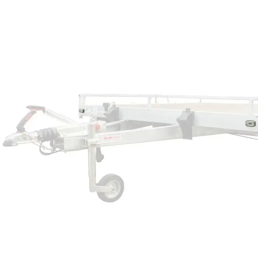 Aspöck Flexipoint sidemarkeringslykt montert på tilhengerens drag ved støttehjul og kobling, hvit bakgrunn.