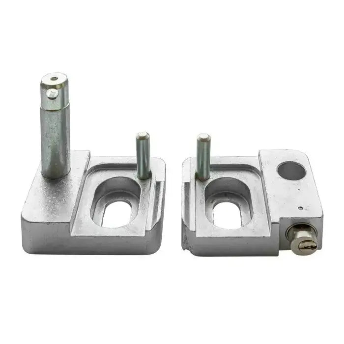 Sikring av tilhengerfeste Robstop WS 3500, sett ovenfra med lÄseelement og sylindriske pinner i ulik hÞyde.