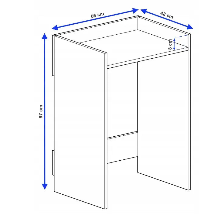 Skap for vaskemaskin Lancelot, perspektivtegning med tydelig markerte mål for høyde, bredde og dybde.