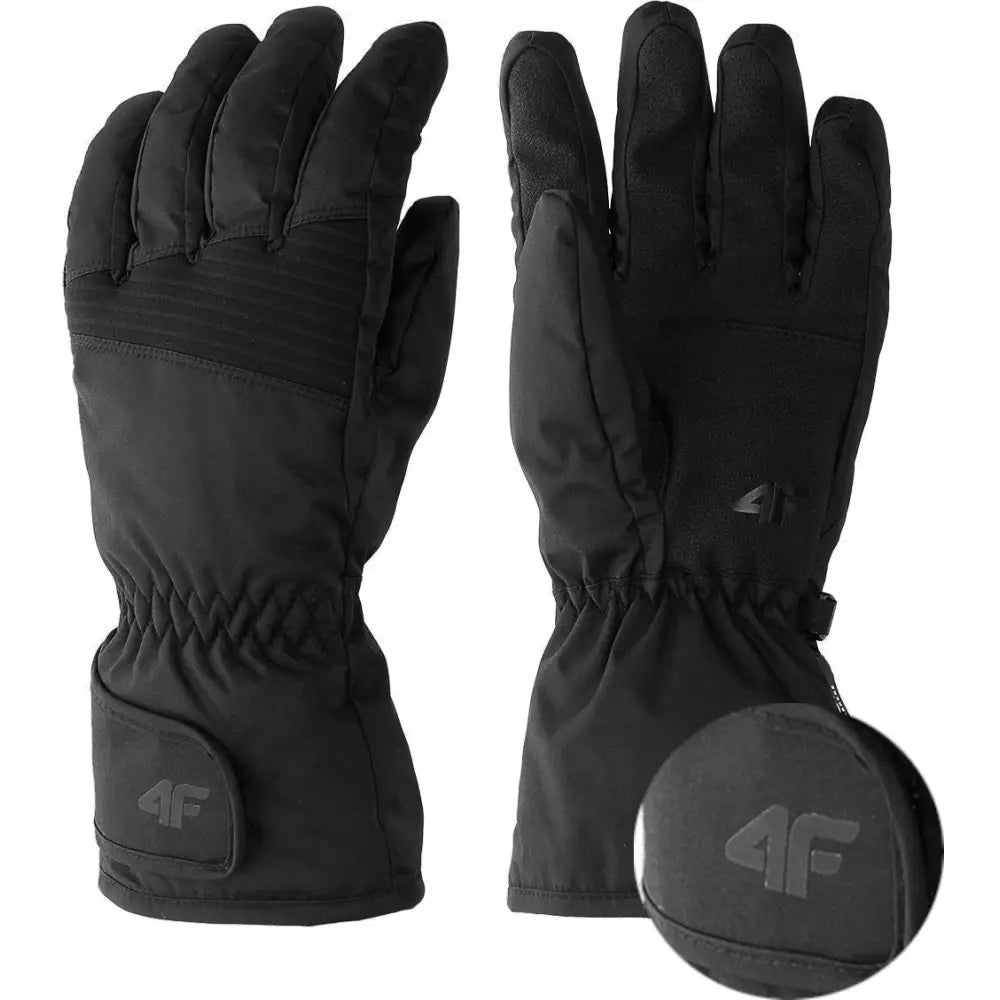 Skihansker 4F, sorte og isolerte med elastisk strikk ved håndleddet og subtil logo på mansjetten.