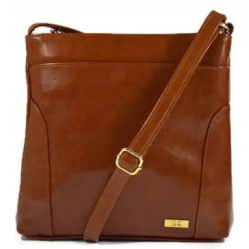 Skinn Messenger Veske Brun Kamel She