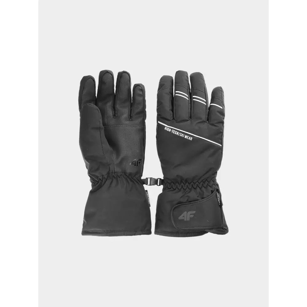 Skivottar 4F, svarte skihansker sett ovenfra med refleksdetaljer, elastisk mansjett og synlig logo.