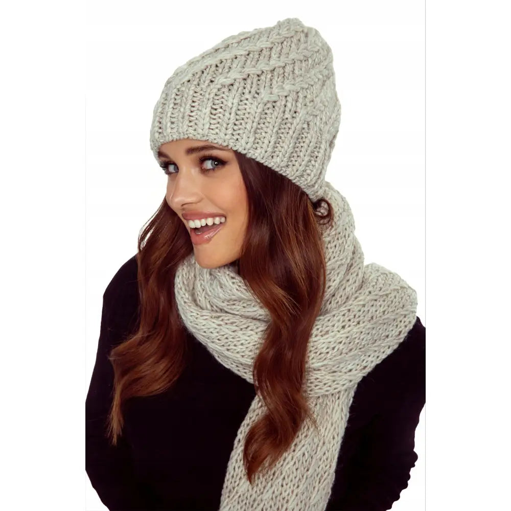 Skjerf og Lue Beanie-sett for Kvinner med 10% Ull Beige