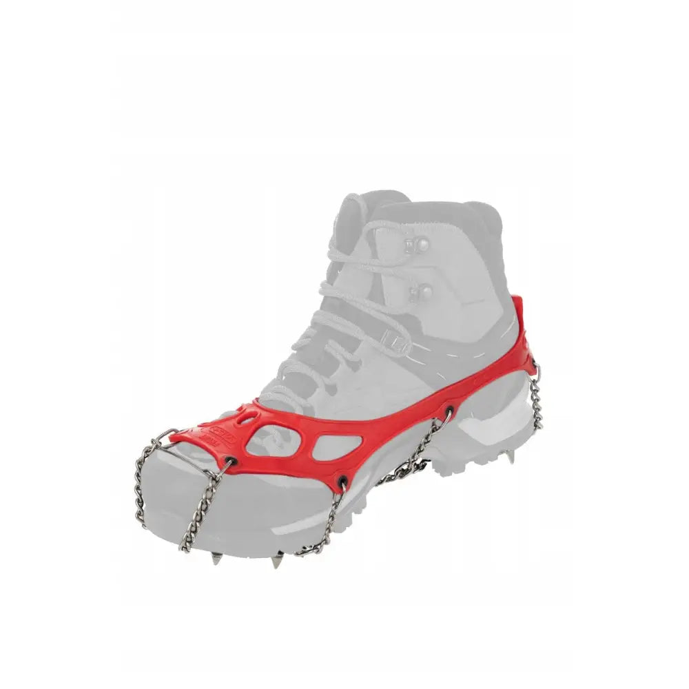 Sko-kjettinger Vi6+ Pro Traxion Lite Rød, sidevisning av brodder med metallpigger og fleksibel gummi.