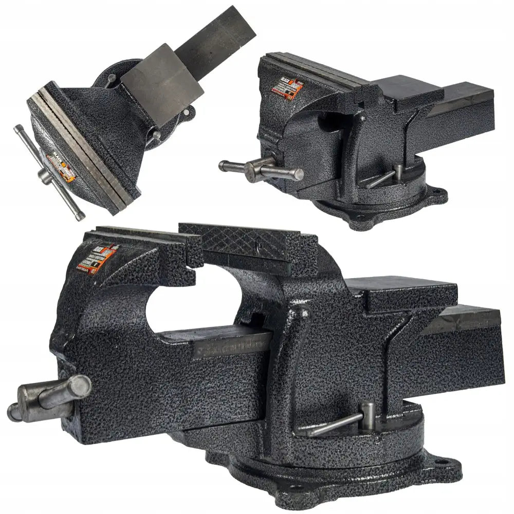 Skrustikke for smed 200mm i sort metall, nærbilde av teksturert overflate og rillerte gripeflater på kjevene.