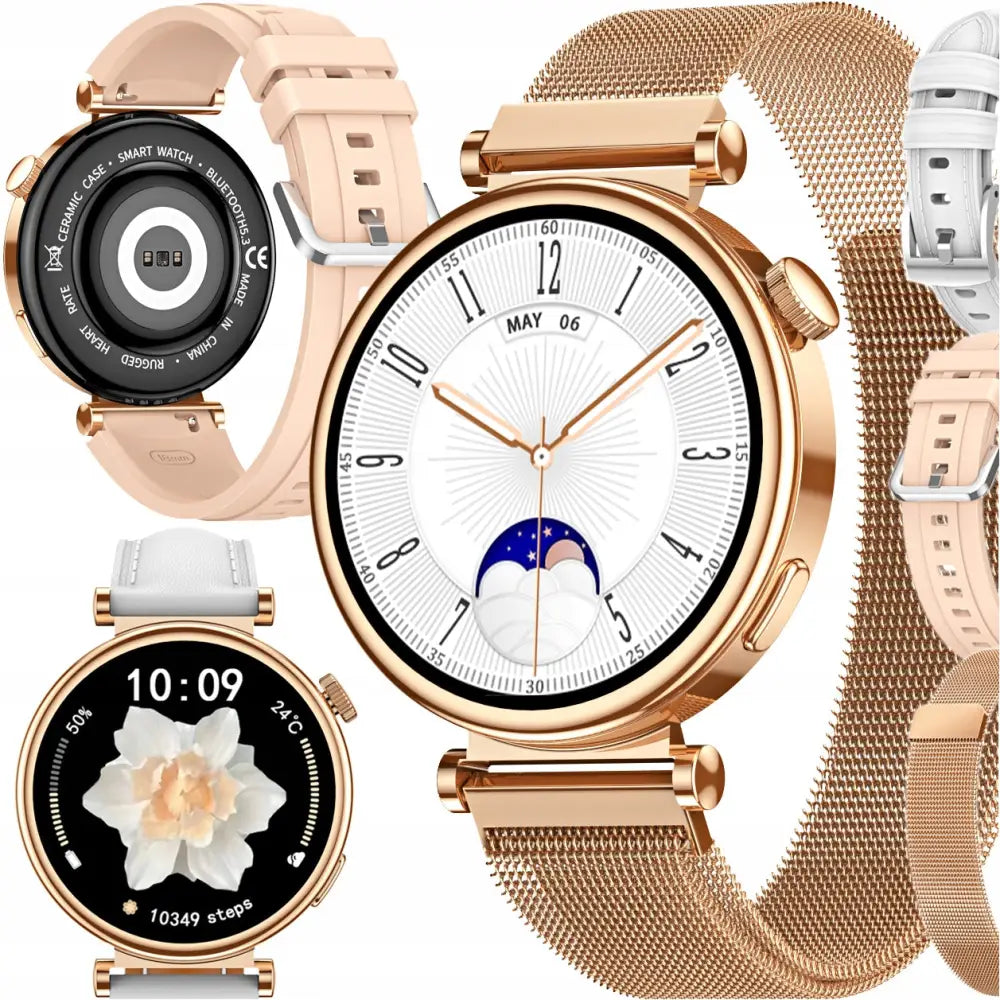 Smartwatch for Kvinner Elegant Klokke med Samtaler Amoled-meny Sett med 3 Stropper