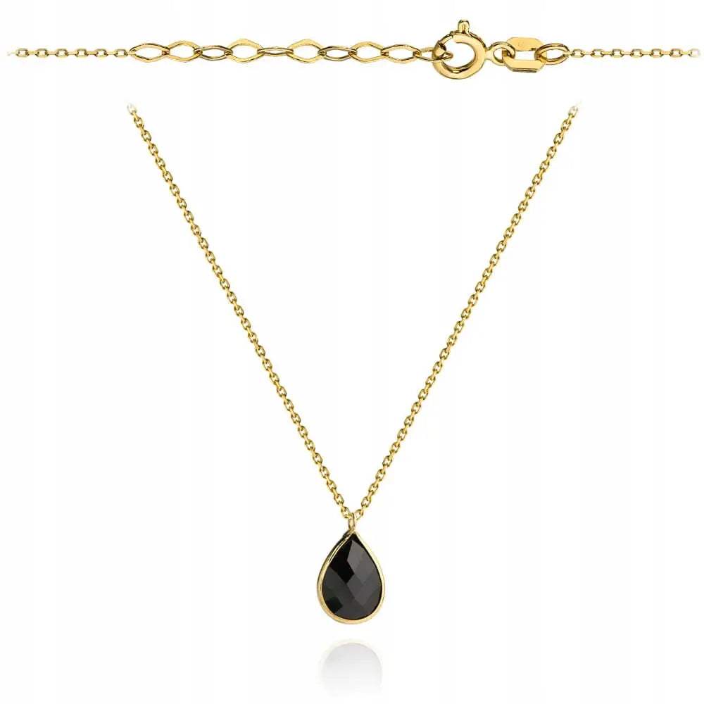 Tåre i Gull 585 med Svart Stein i Elegant Innfatning