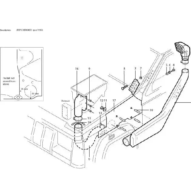Snorkel - Jeep Cherokee Xj 2,5; 4,0 85-12/01 ikke Diesel