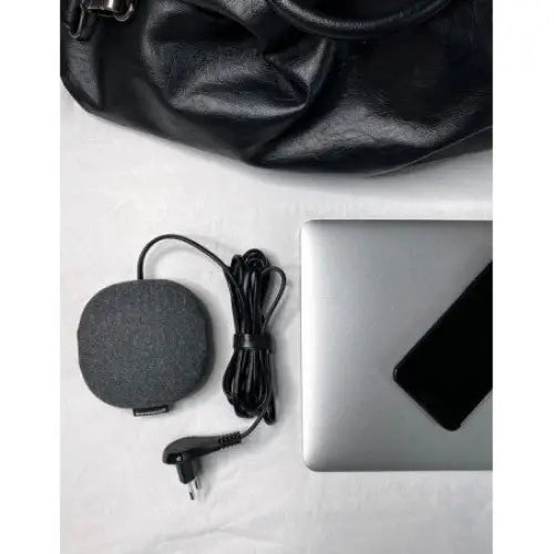 Sofa Lader USB ®estilo V2, grå rund enhet med lang ledning ved bærbar PC, smarttelefon og skinnveske.