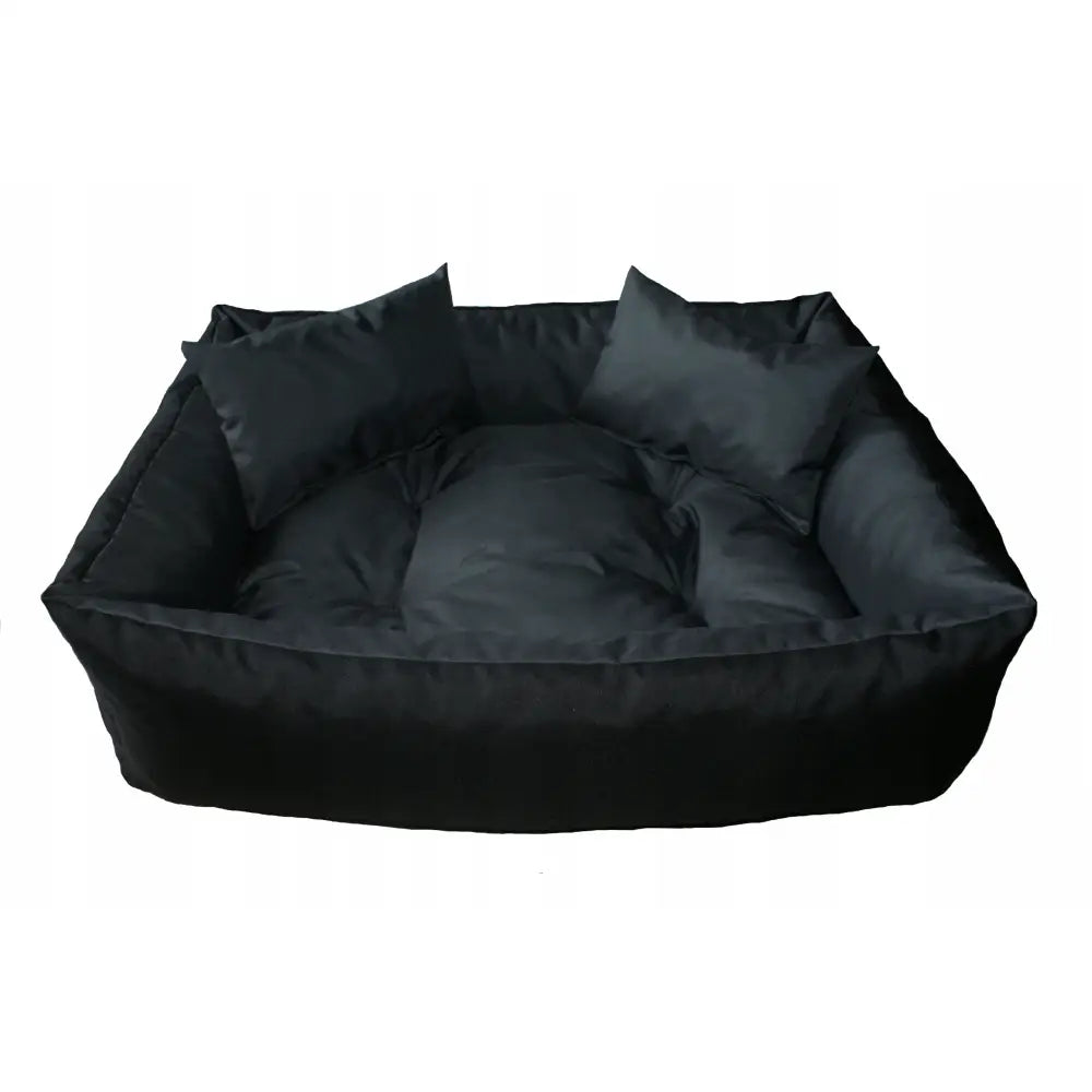 Sofa Plus Hundeseng 78X58, svart rektangulær seng med polstret bunn og to matchende puter, sett forfra.