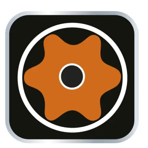 Grafisk illustrasjon for sokkelnøkkelsett, oransje sekskantet stjerne omgitt av sirkler på sort bakgrunn.