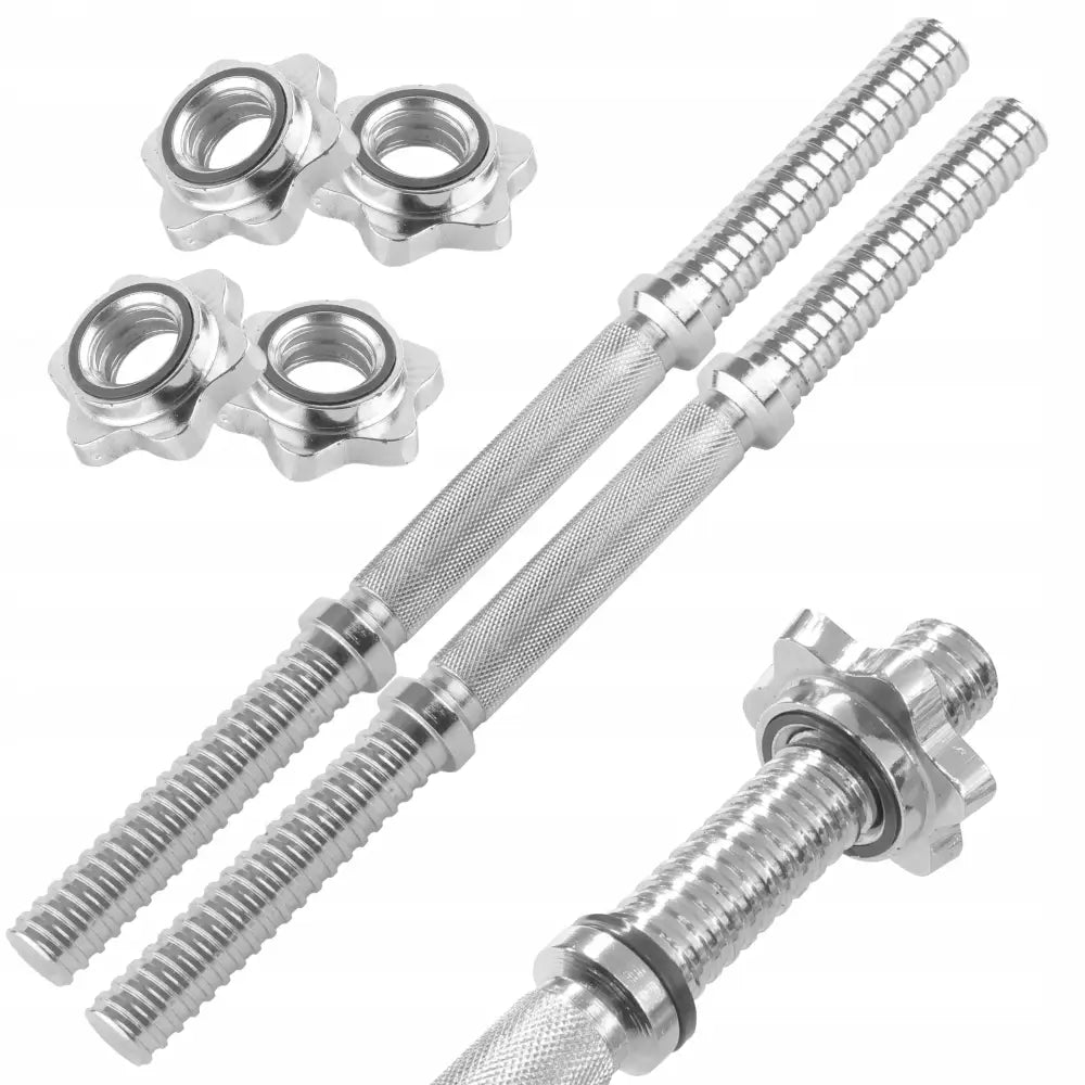 Solid gryfstang og vektstangsett, rett 40 cm med rillet grep og fire skrulåser i polert stål.