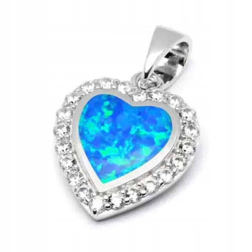 Charm Hjerte Anheng med Opal og Zirkonia Kjede