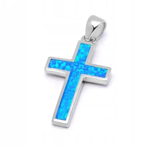 Charm Anheng Kors med Blå Opal til Kjede