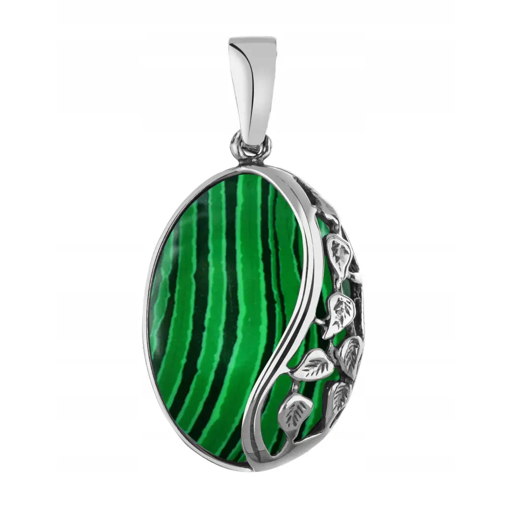 Charm Anheng med Malakitt til Kjede og Bladvedheng