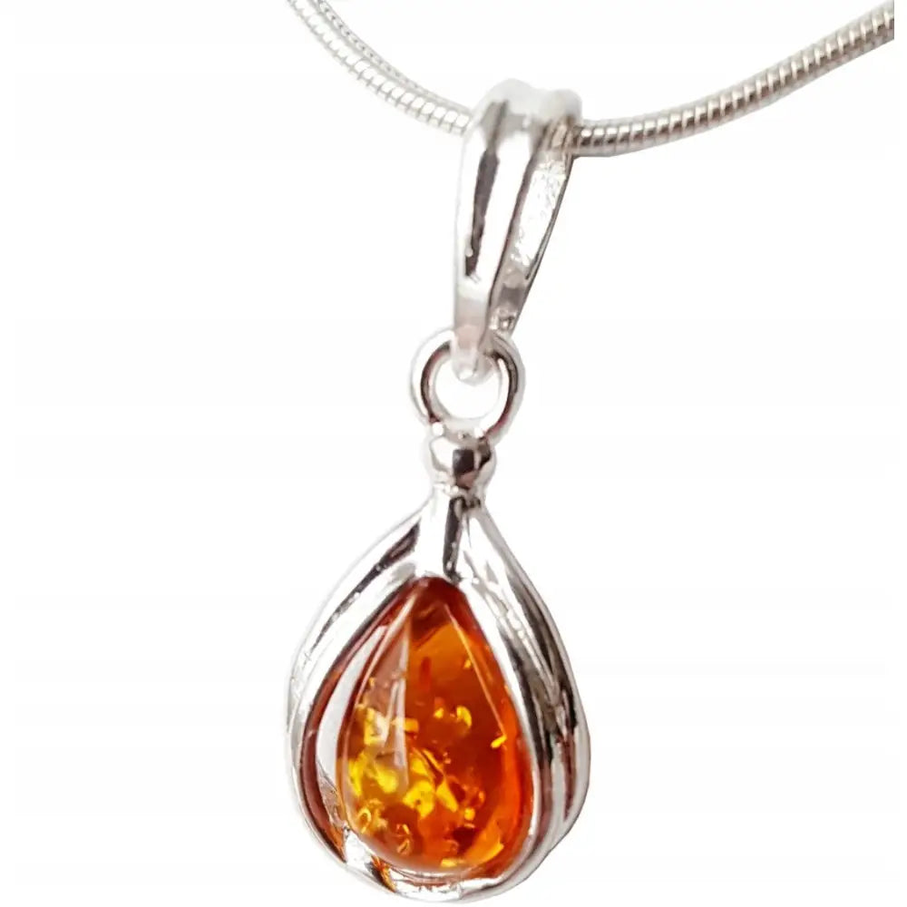 Charm Anheng med Rav - 925 Sølv Kjede