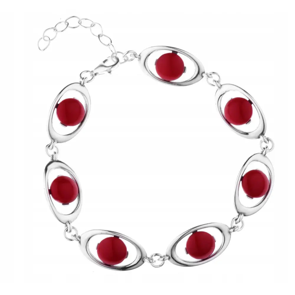 Armbånd Dame med Røde Korallstener og Charms