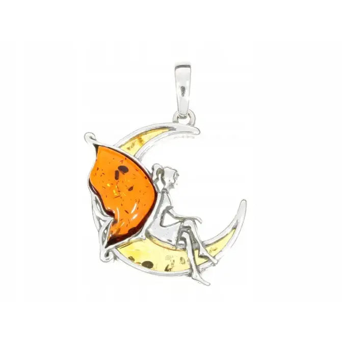 Charm Kjede med Sølv Måne og Rav Anheng