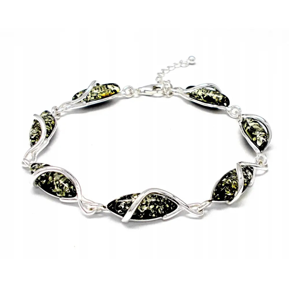 Armbånd Dame med Grønn Bernstein og Charms