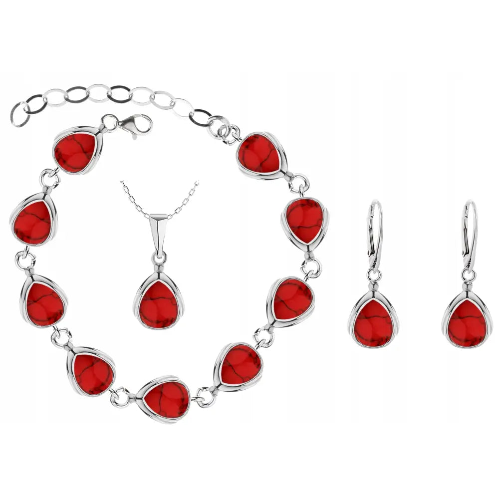 Gavesett Dame: Smykkesett med Korall i 925 Sølv