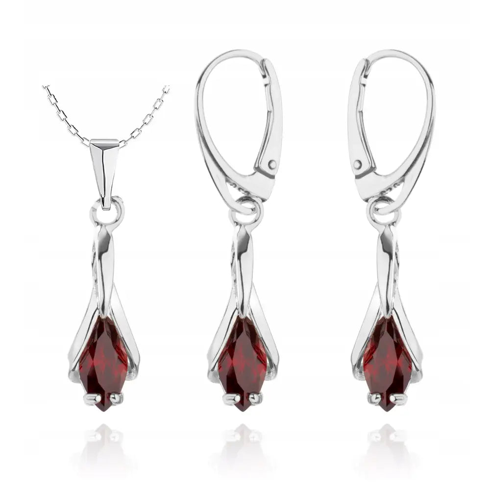Gavesett Dame - Smykkesett med Granater & Cubic Zirconia