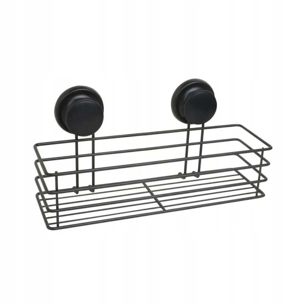 Sort Gavi baderomskurv fra Yoka Home, skråvisning som fremhever sugekopper og moderne metallfinish.