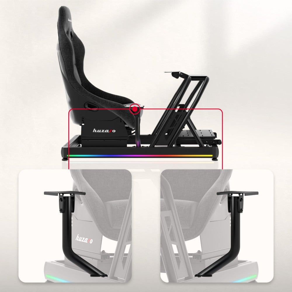 Huzaro Speed 9.0 – cockpit montert med Thrustmaster-ratt og pedaler
