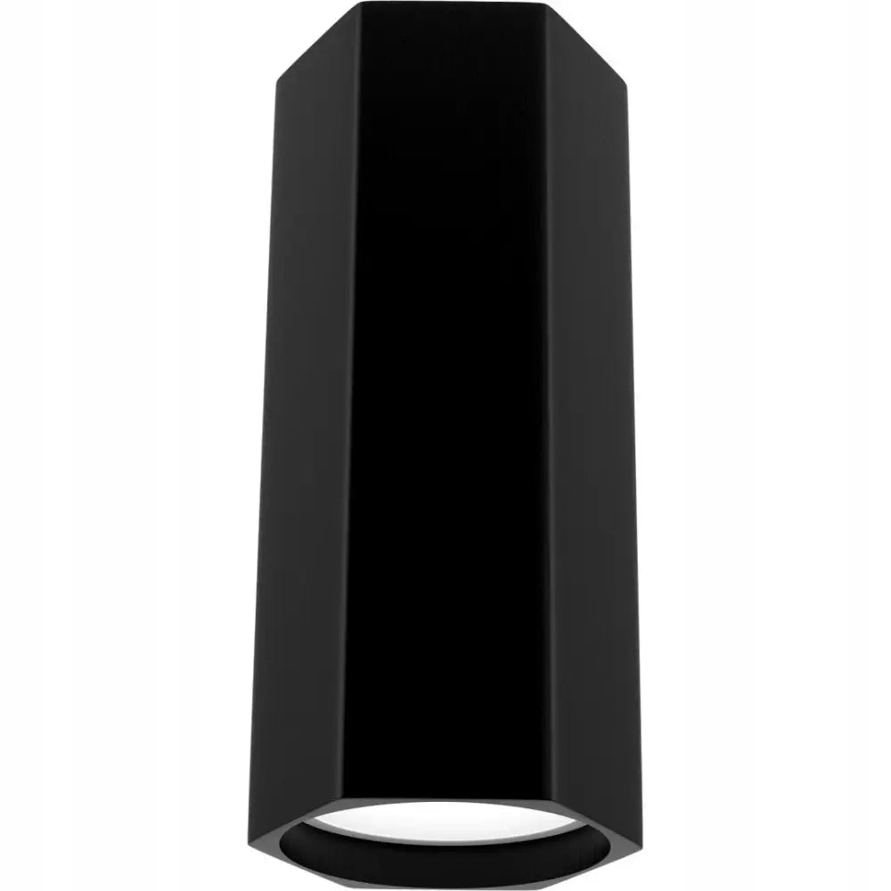 Spot GU10 svart, sekskantet lampe med matt finish, frontvisning som viser lyskilden nederst i armaturet.