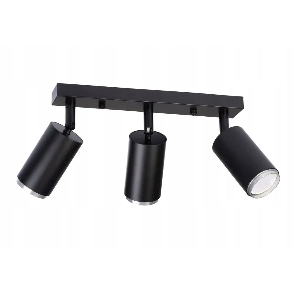 Spot Light taklampe trippel tube sort, tre sylindriske spotlights på rektangulær skinne mot hvit bakgrunn.