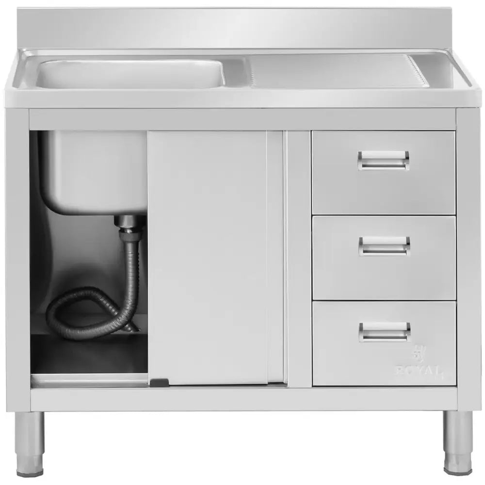 Stål Enkeltkammer Gastronomisk Benk med Skap Skyvedører og Skuffer 100 x 60 x 94,5 Cm