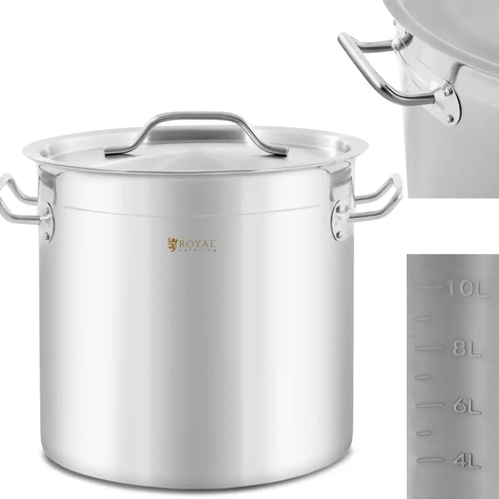 Stål Kasserolle med Lokk og Målebeger for Induksjon Gass og Elektrisk Komfyr 12 l