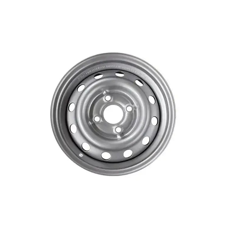 Stålfelg til henger, sølvfarget modell 4.00Jx13 ET30 sett forfra med runde hull og tydelig senterhull.