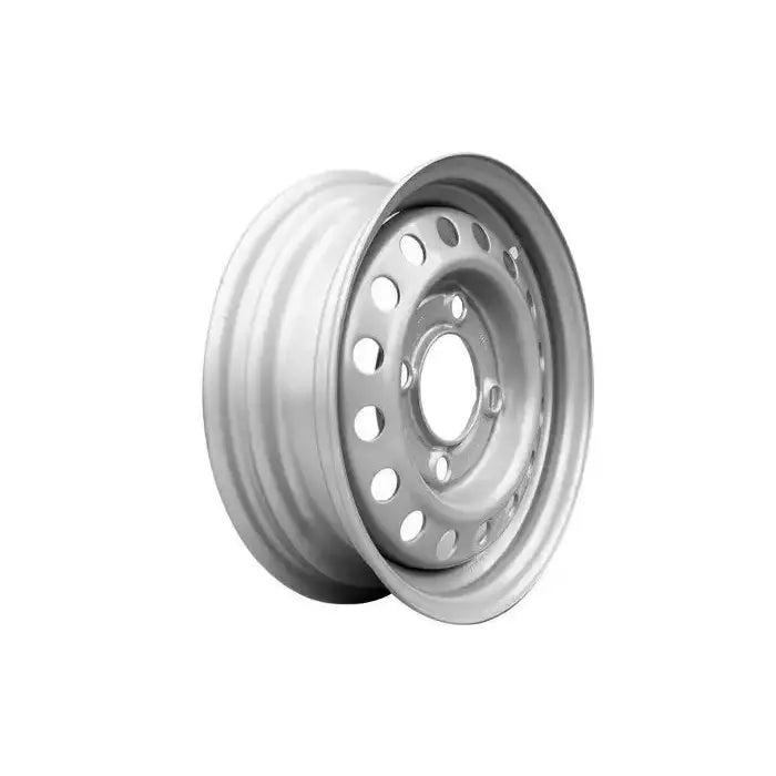 Stålfelg til hengere 4Jx13, skrå vinkel som viser sølv finish, runde hull og glatt overflate mot hvit bakgrunn.