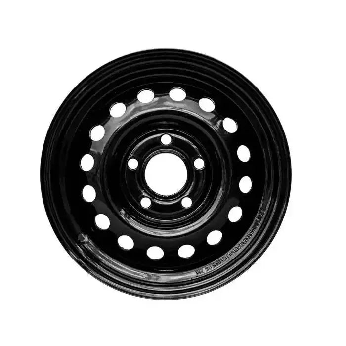 Stålfelg til hengere 5,5JX14 ET30, frontbilde som viser blank svart overflate og runde hull langs kanten.