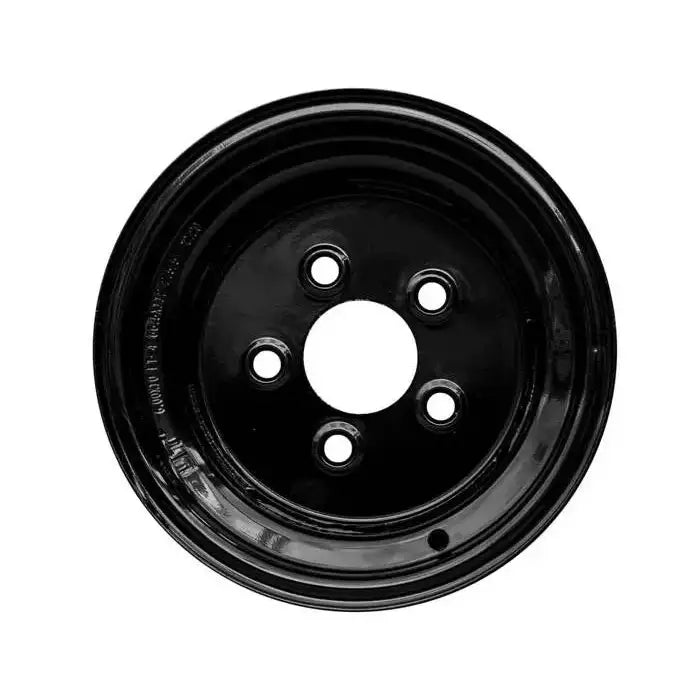 Stålfelg til henger, sort med fem bolthull og blank finish, frontvisning mot hvit bakgrunn.