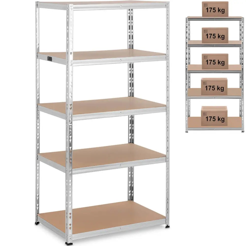 Stålhylle Lager 5 Hyller 875 Kg 90 x 60 x 180 Cm Grå