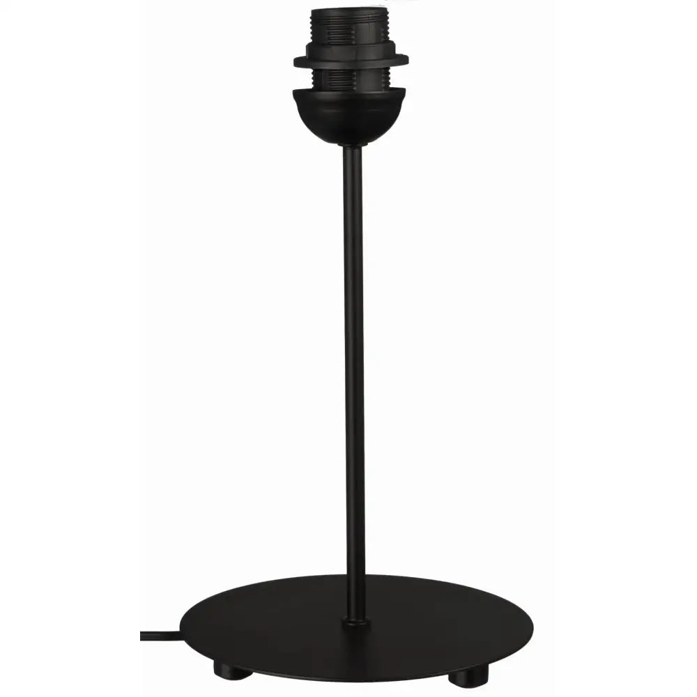 Stativ svart lampefot med skjerm for E27, frontvisning med rund base og synlig ledning til venstre.