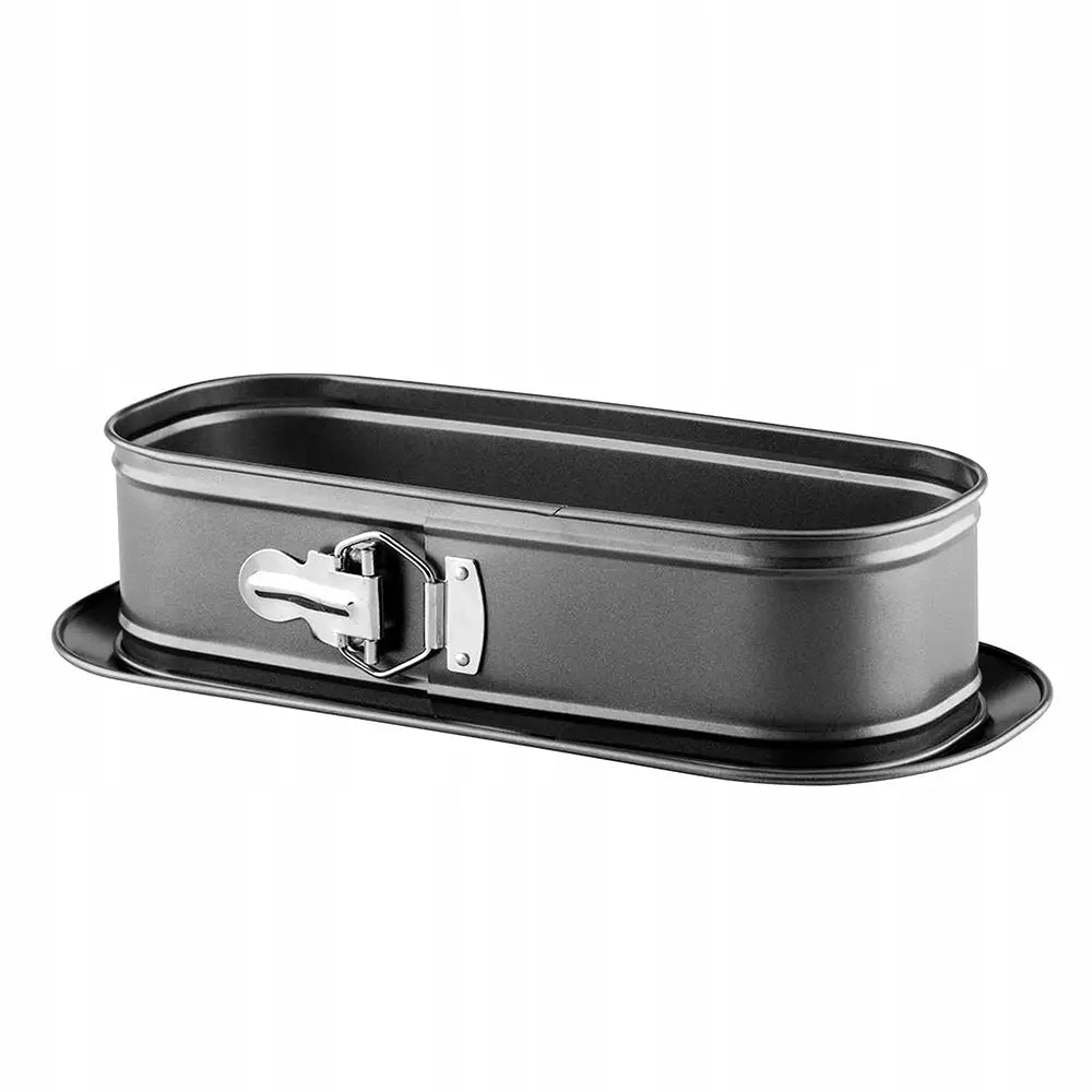 Stekeplate Form Likoris Florentiner, avlang springform i mørkgrått metall med sølvfarget lås og løs bunn.