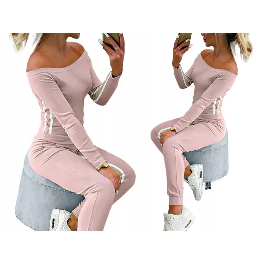 Stilig Dame Joggedress Sett 2-deler med Sidelinje - Rosa