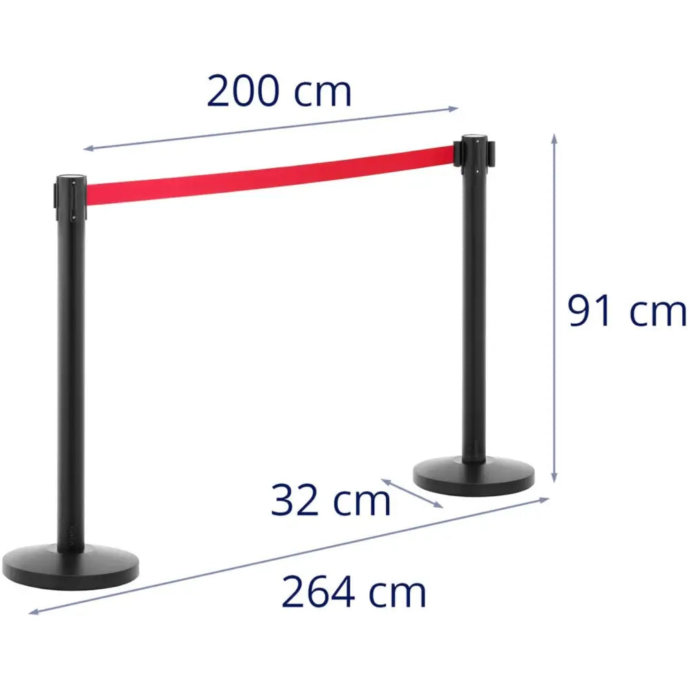 Stolpeavskjerming hotell, to svarte stolper med rødt bånd, 200 cm lengde og 91 cm høyde.