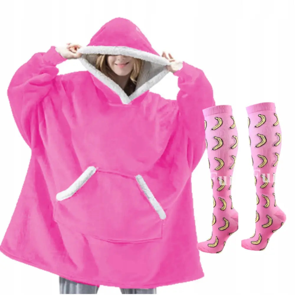 Stor Hettegenser Pledd 2-i-1 Tykk Størrelse Xxl + med Sokker Gave Varm