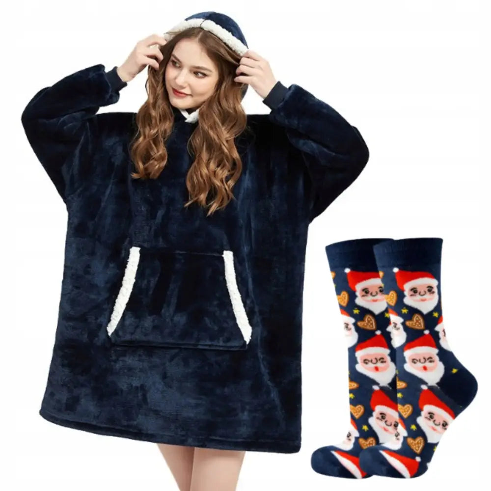 Stor Hoodie Pledd med Hette 2-i-1 Varm og Tykk Xxl + med Sokker Gave