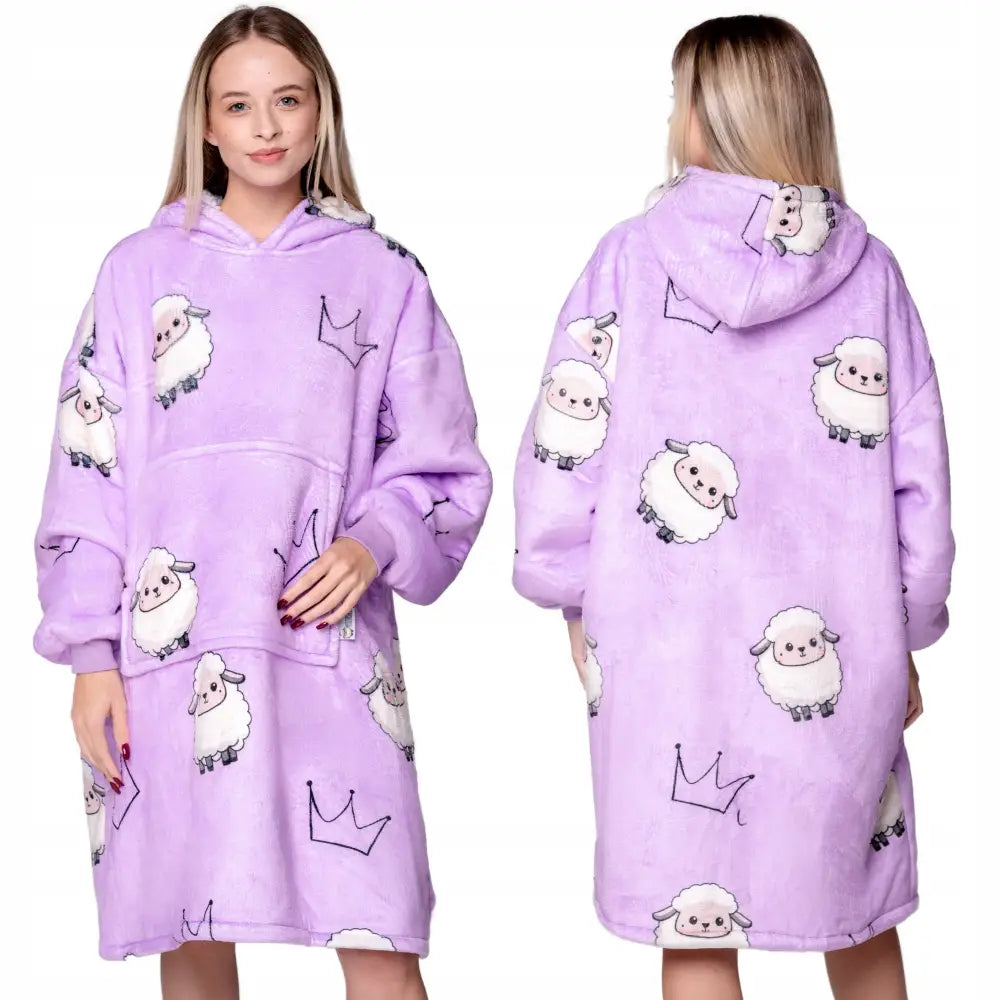 Stor og Varm 2-i-1 Tykk Xxl Fuskepels Hettegenser Kosepledd